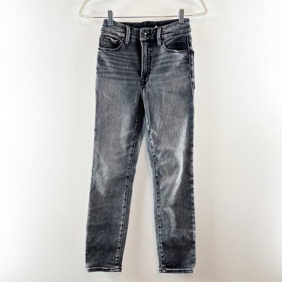 Good American Good Legs Cropped Skinny Button Fly High Rise Jeans Black 2 - Picture 3 of 11